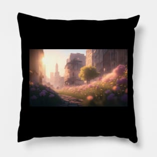City street with beautiful flowers Pillow