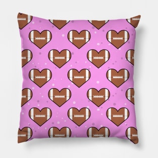 American Football Ball Texture In Heart Shape - Seamless Pattern on Pink Background Pillow