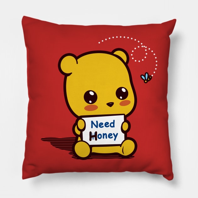 Cute Kawaii Funny Bear Cartoon Asking For Honey Cute Meme Pillow by BoggsNicolas