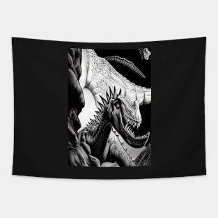 SCARY BLACK AND WHITE DINOSAUR Tapestry