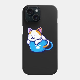 Sleeping Cat and Coffee Kawaii Blue - Cute Phone Case