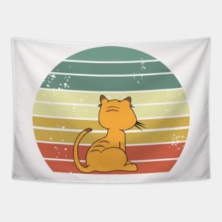 cat watching sunset retro Tapestry