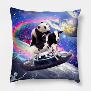 Cute Funny Panda Cow - Panda Riding Flying Cow UFO Pillow