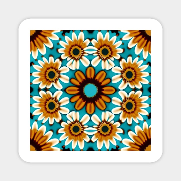 Bohemian Daisy Chain | Aqua with Gold and Brown Daisies Magnet by TheJadeCat