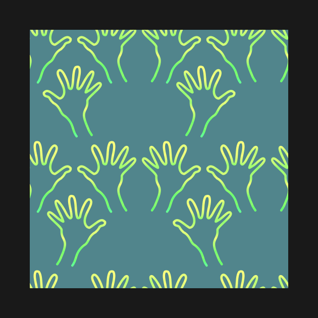 Cave Hands Anew Yellow-Green on Soft Blue Green by ArtticArlo