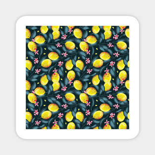 Lemon Branches on Black Background Magnet