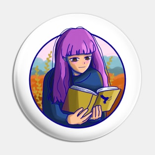 Cute girl with purple hair hypnotized by book Pin