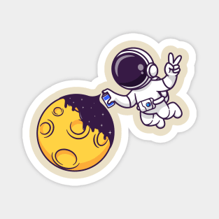 Cute Astronaut Spray Moon With Space Cartoon Magnet