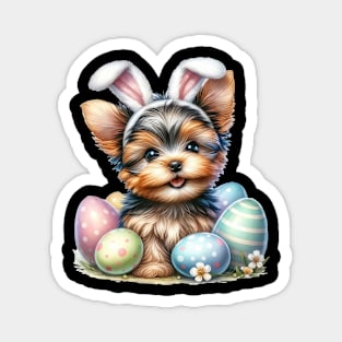 Puppy Yorkshire Terrier Bunny Ears Easter Eggs Happy Easter Magnet