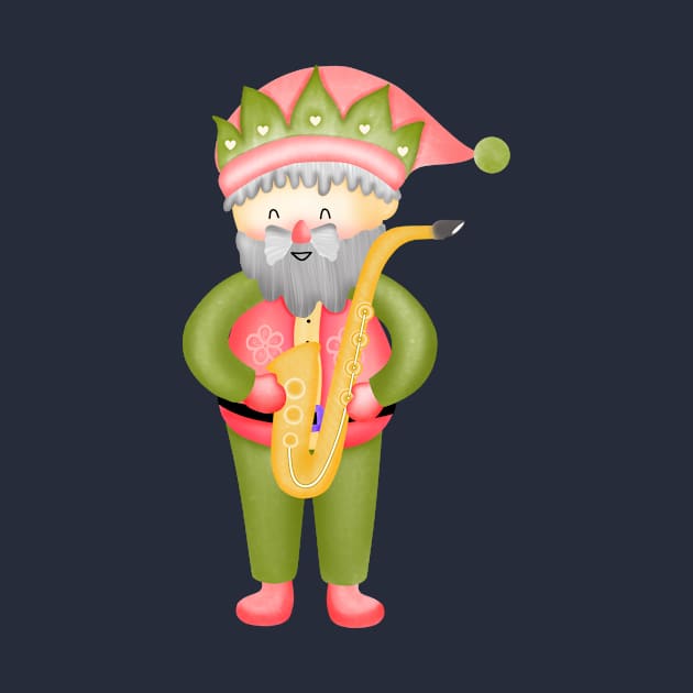 Cute santa claus playing saxophone. by Onanong art design shop.