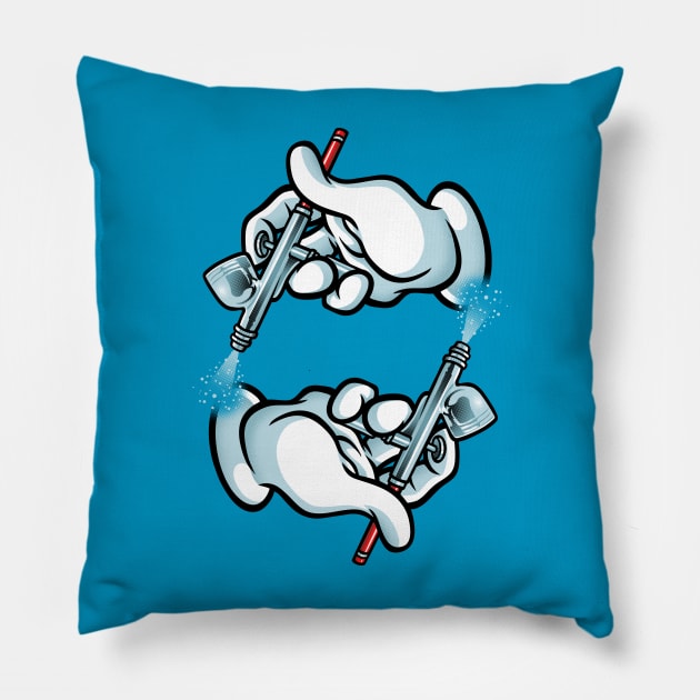 Cartoon hands and airbrush Pillow by Patrol