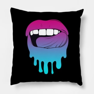 Vaporwave Dripping Lips Licking Teeth Pillow