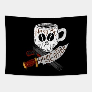 coffee gang. black coffee pirate. hand drawn logo. Tapestry