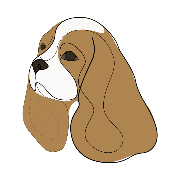 King Charles Cavalier - Spaniel - one line drawing with colour by addillum