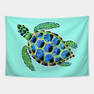 Psychedelic Green Sea Turtle Painting Tapestry