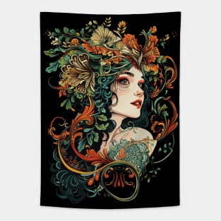 A portrait of a woman in the Art Nouveau style Tapestry