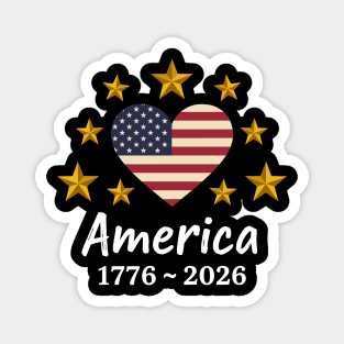 America 1776 2026 Patriotic Heart USA Independence Anniversary Magnet