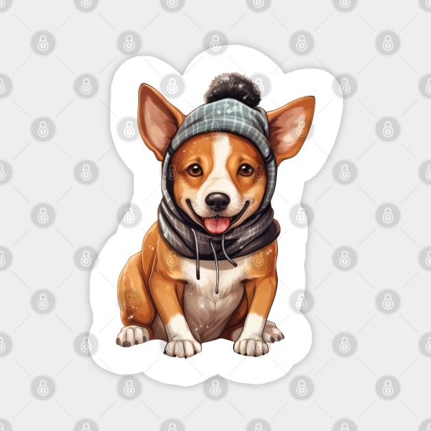 Winter Basenji Dog Magnet by Chromatic Fusion Studio