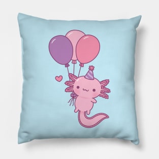 Cute Axolotl Holding Party Balloons Pillow