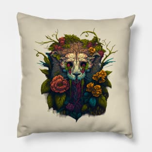 Floral Lion Skull Pillow