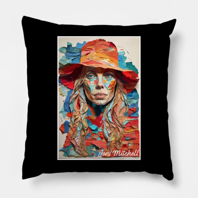 Joni Mitchell // Paper Art Pillow by Otmr Draws