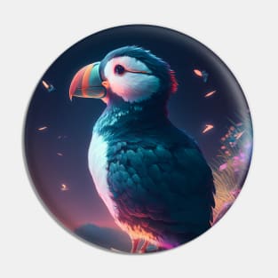 Puffin Bird Animal Portrait Painting Dark Character Spirit Pin