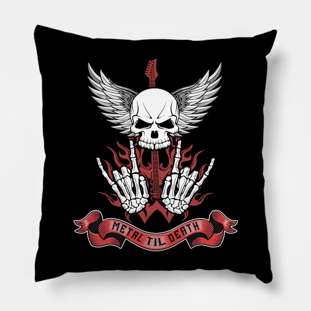 Metal Til Death Metal Music Fan Pillow by Gothic Rose Designs