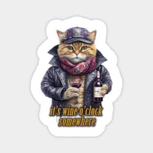 it's wine o'clock somewhere Cat wearing a jacket Magnet