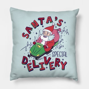 Cute Cartoon Santa's Special Delivery Snowmobile Pillow