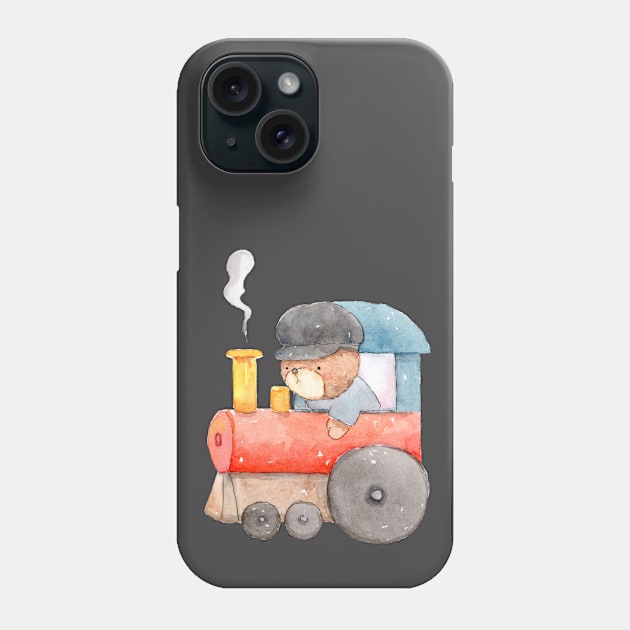 Bear Riding Train Watercolor for Kids Phone Case by LaarniGallery