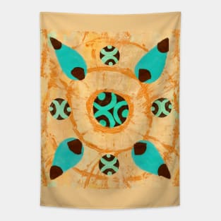 Abstract Motifs on Orange Tie Dye Tapestry