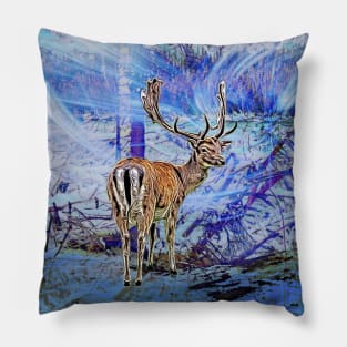 Deer in an enchanted winter landscape - magical forest Pillow