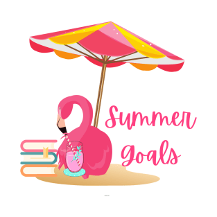 Summer Goals Beach Reading List Pink Flamingo T-Shirt