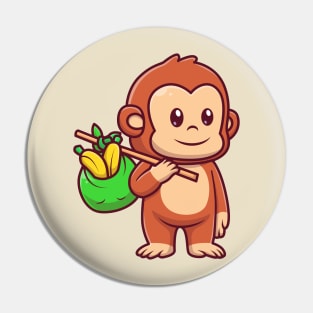 Cute Monkey Bring Banana With Bag Cartoon Pin