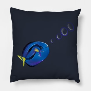 Best fishing gifts for fish lovers 2022. Fishy, fish, fish, cute blue tang tropical fish blowing bubbles Pillow