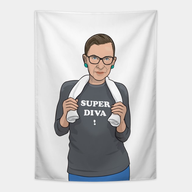 Ruth Bader Ginsburg - Super Diva Tapestry by Djokolelono