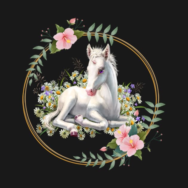 Cute Baby Unicorn With A Flower Border by Atteestude