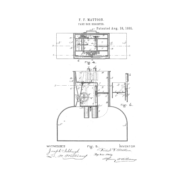 Fare box register Vintage Patent Hand Drawing by TheYoungDesigns