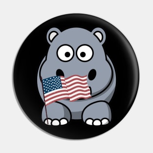 Hippopotamus with American flag design Pin