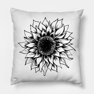 Black and White Sunflower | Artwork by Julia Healy Pillow