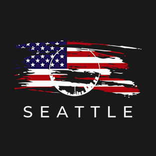 Seattle skyline with us flag T-Shirt