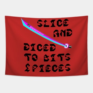 Slice And Diced To Bits and Pieces, v. Code Cyan Magenta Blk Text Tapestry