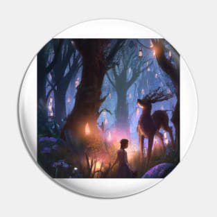 Girl in magical forest surrounded by animals Pin