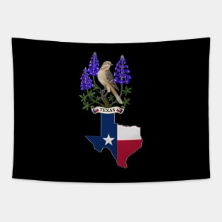 Texas state mockingbird and bluebonnet flower Tapestry