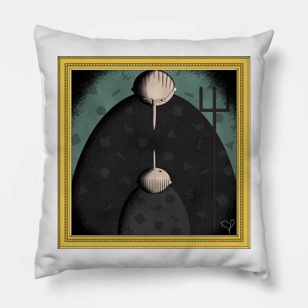 Retro Pudgy Farm Man and Boy Goth Painting Pillow by ColiasCorp.