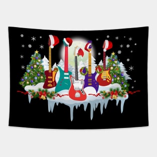 Guitar Santa Hat Christmas Tree Funny Music Loves Xmas Gift Tapestry