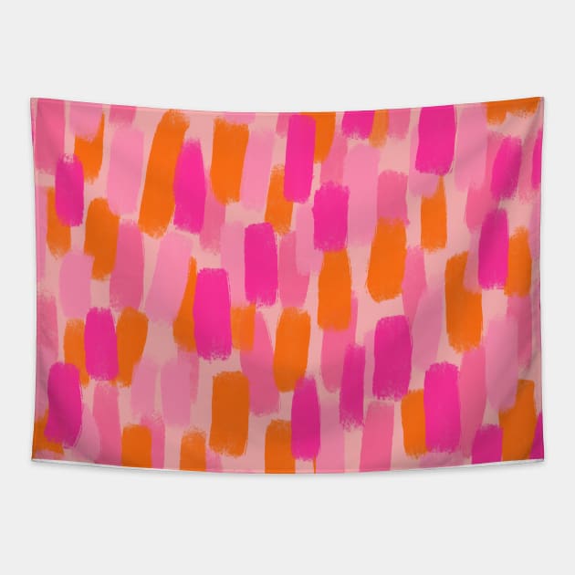 Abstract, Pink with Orange, Paint Brush Effect Tapestry by OneThreeSix