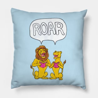 Vintage Style Happy Roaring Lions- Caroling Big Cats Pillow