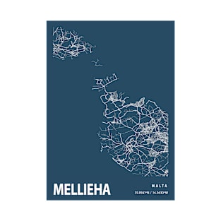 Mellieha Blueprint Street Map, Mellieha Colour Map Prints T-Shirt