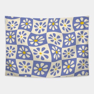 Periwinkle Wavy Floral Checkers Tapestry